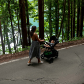 Oscar M2 pram walking in a forest in NZ